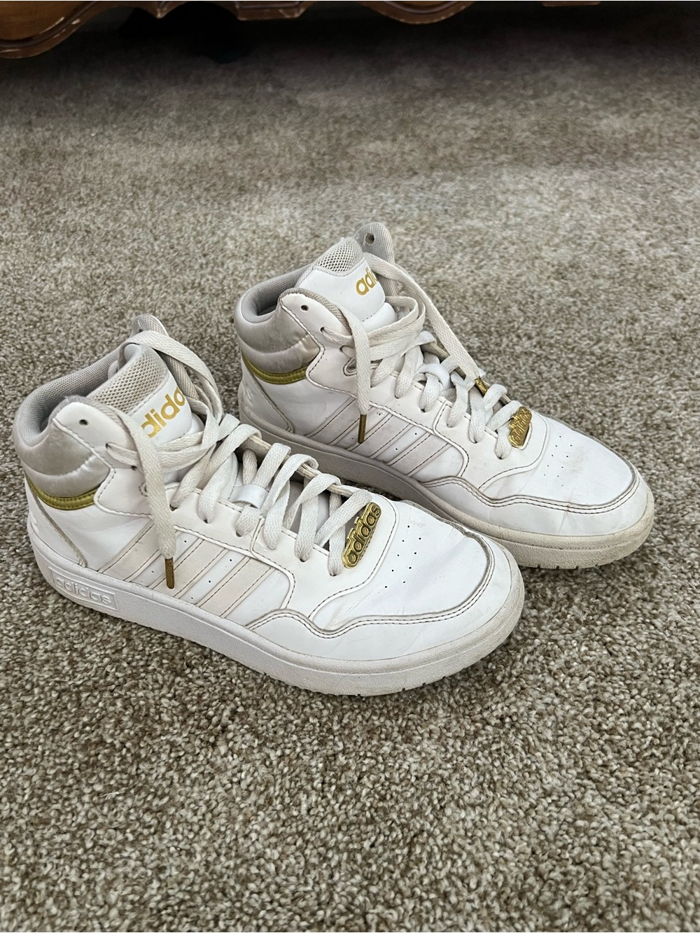 Adidas Hoops Mid 3.0 Women's Size 8 White Gold High Top Sneakers